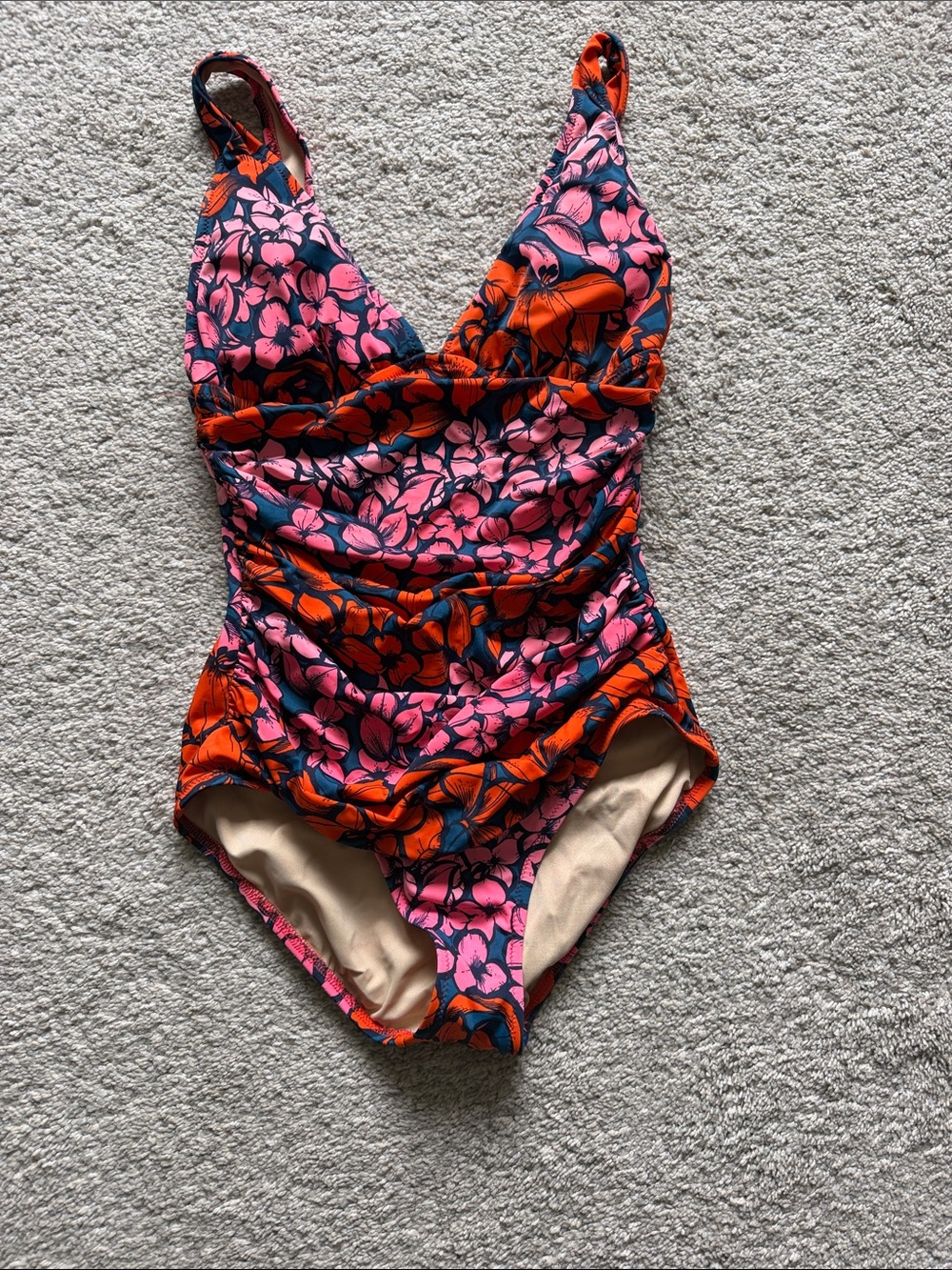 J. Crew Pink, Orange and Navy Floral One-Piece Swimsuit